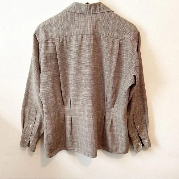 Vintage 80's Ralph Lauren Brown Cotton Wool Plaid Blouse with Darts Equestrian - Picture 2 of 11